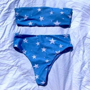 blue star shein high waisted bathing suit